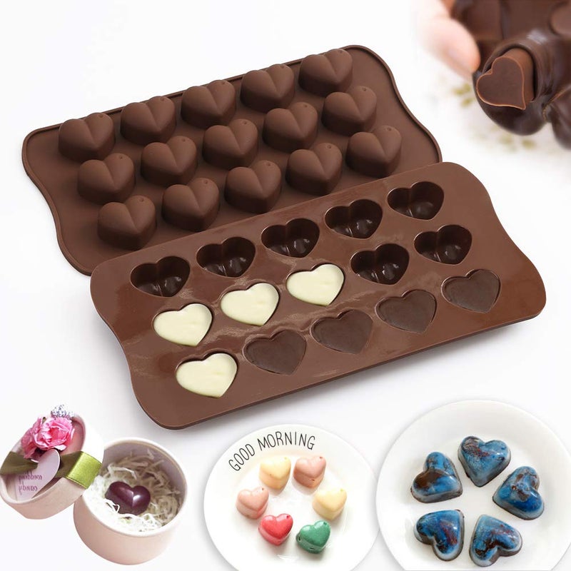 homEdge 15-Cavity Dimpled Heart Shape Chocolate Mold, Silicone Dimpled Valentine Heart Chocolate Gummy and Candy Mold - Image 3